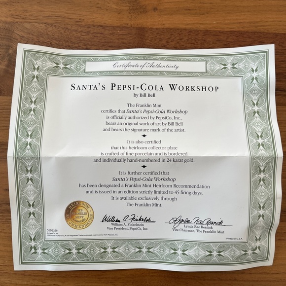 FRANKLIN MINT Vintage 1995 Santa's Pepsi-Cola Workshop Collector Plate Bill Bell - Picture 7 of 12